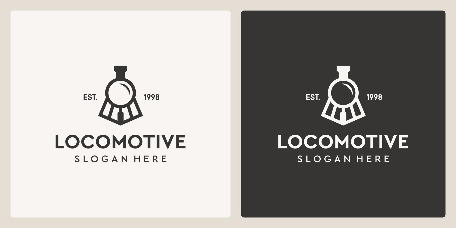 Simple vintage old locomotive train and magnifying glass logo design template. vector