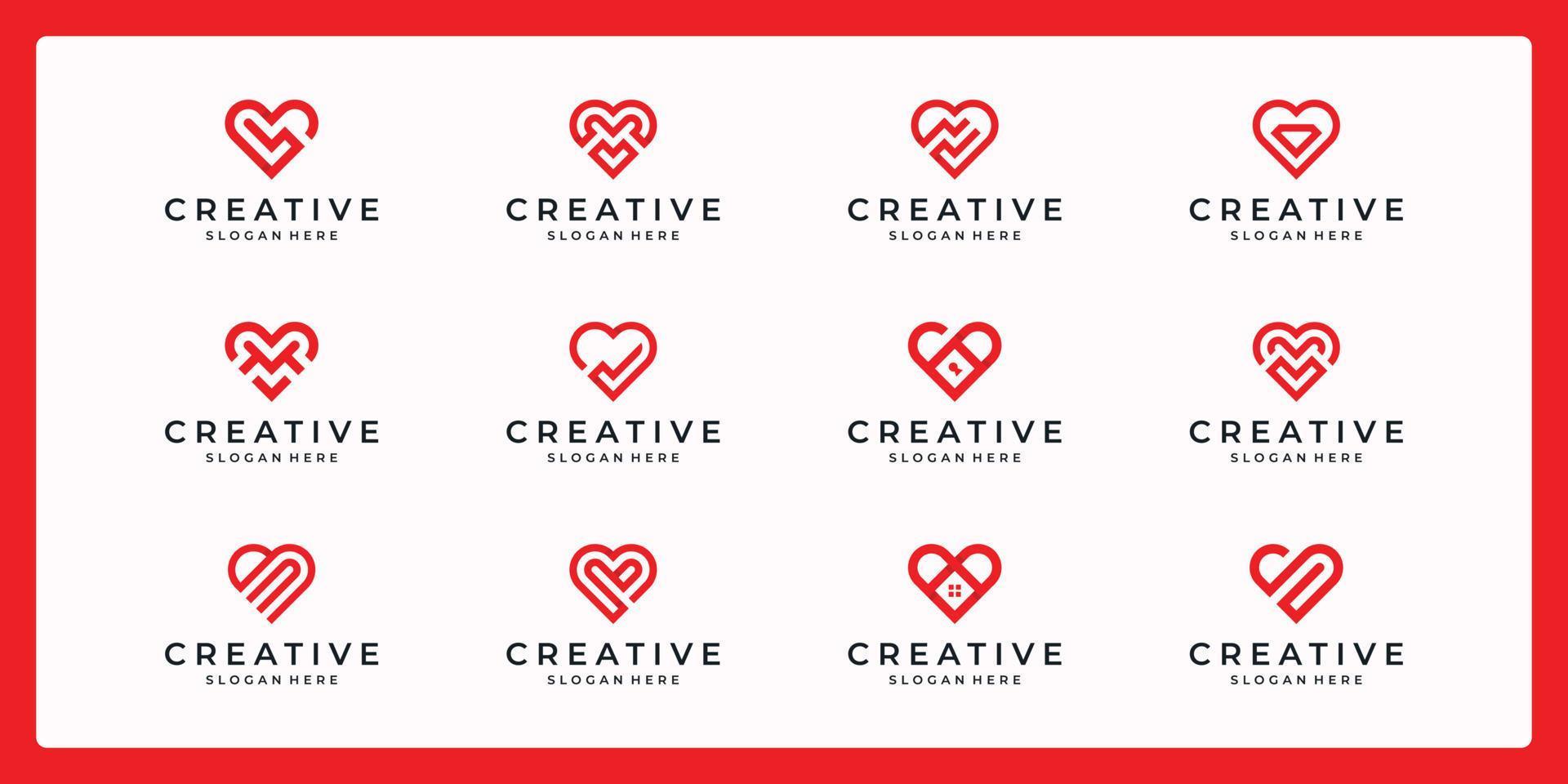 collection of abstract heart shape logos with various combinations. vector