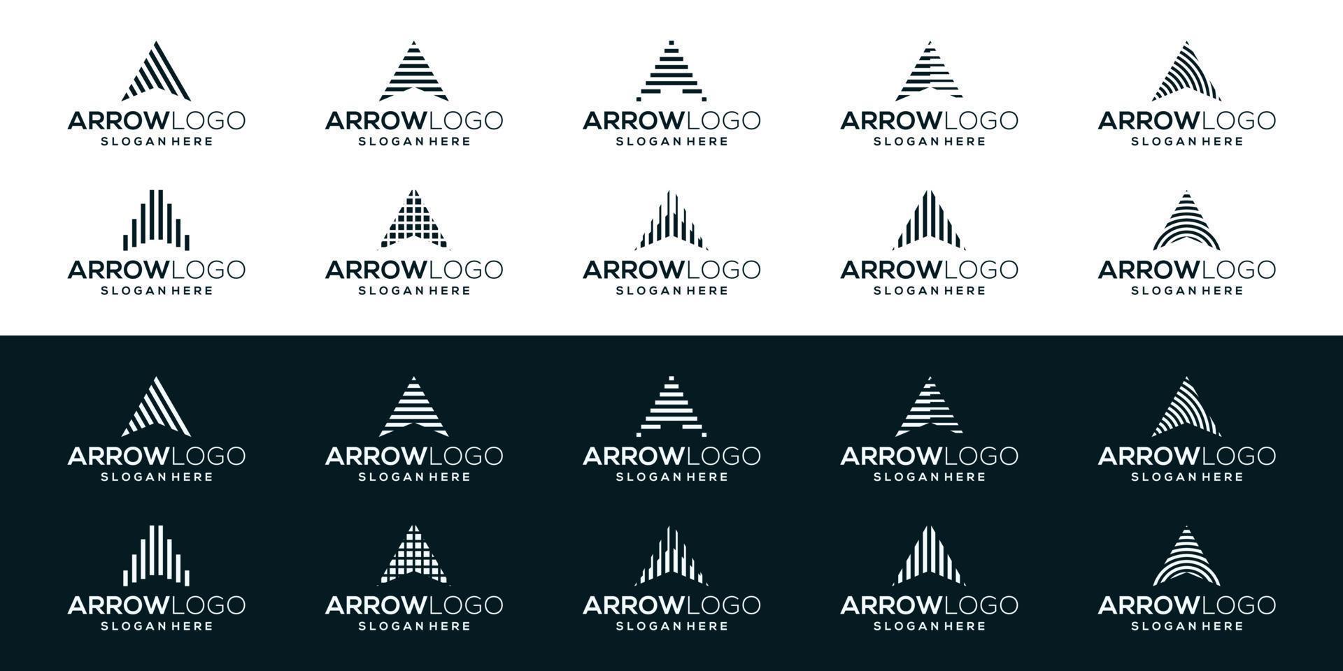 Arrow Up Logo. Geometric Striped Lines Arrow Shape Initial Letter A. vector