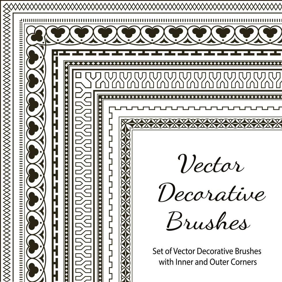 set of vector decorative pattern brushes with inner and outer corners for frames, borders, lines and many more...