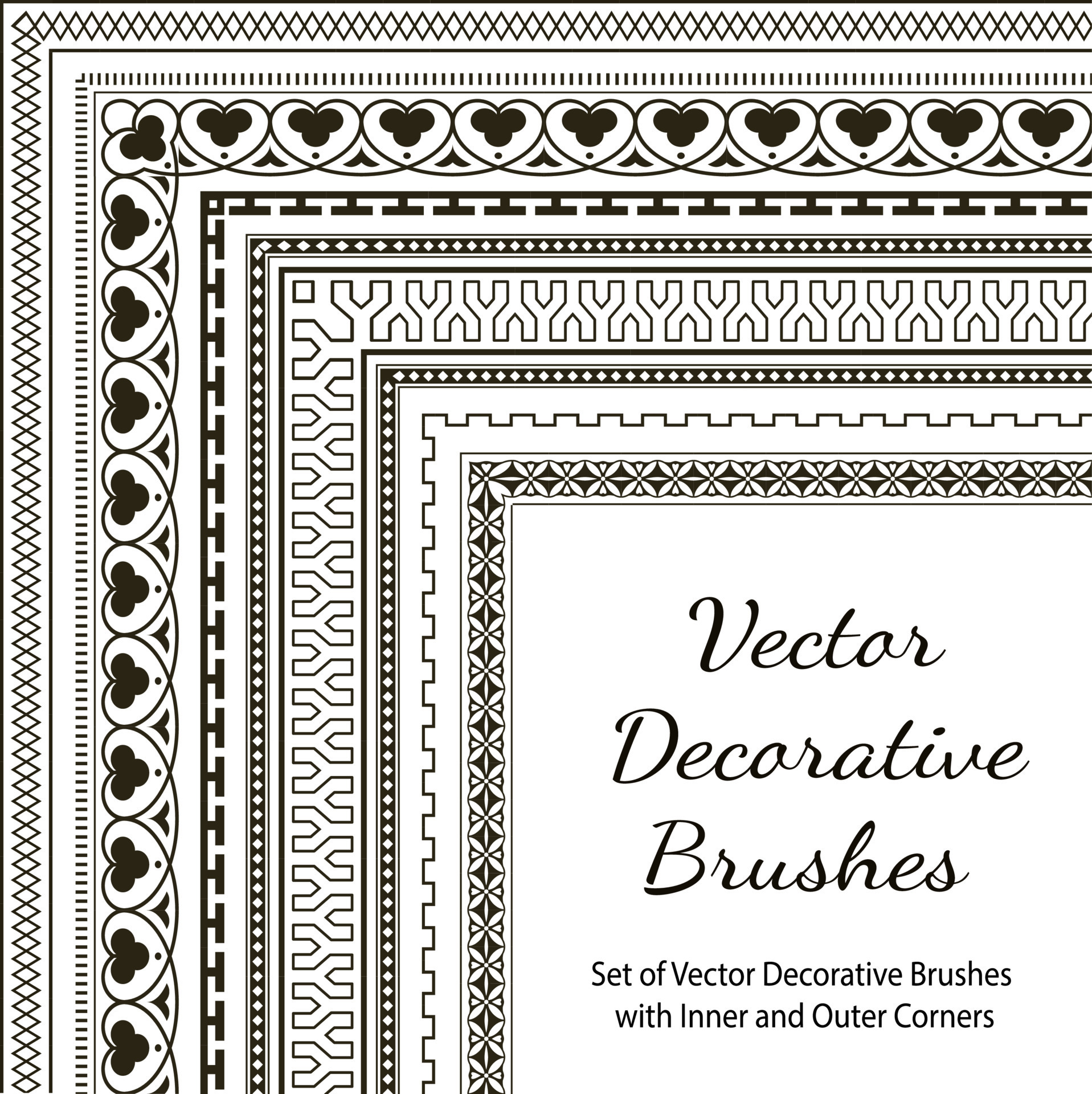 set of vector decorative pattern brushes with inner and outer corners