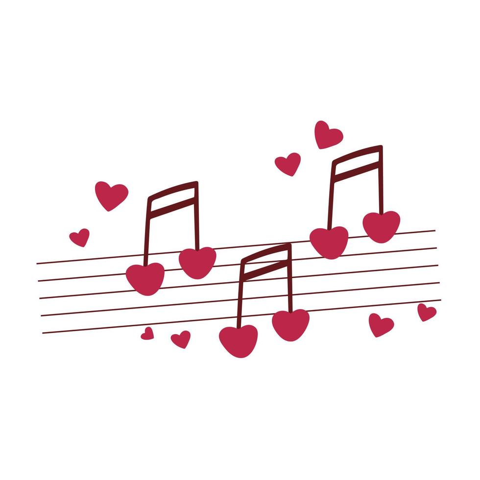 Music love concept. Notes hearts on  stave clip art vector
