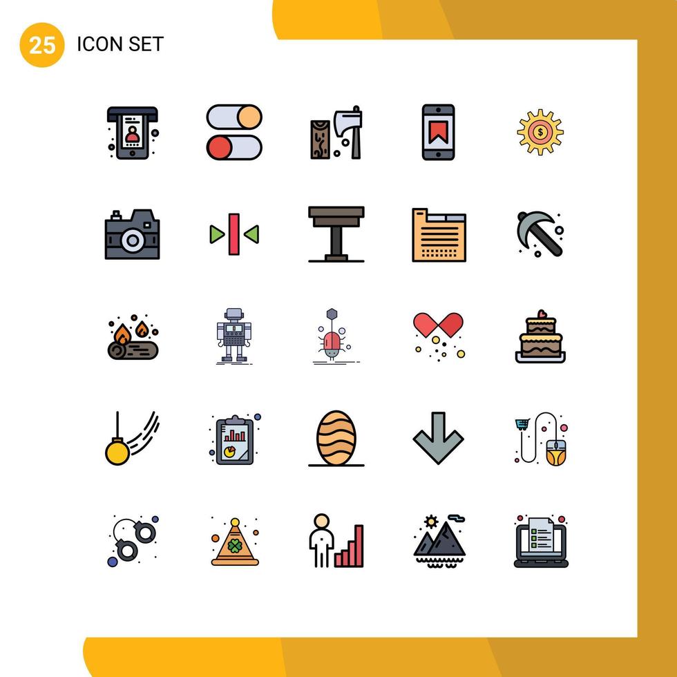 conjunto de color plano de línea llena de interfaz móvil de 25 pictogramas de configuración de premios de equipo herramienta de logros elementos de diseño vectorial editables vector