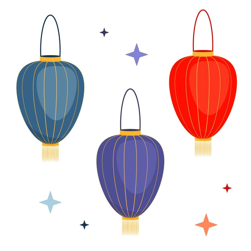 Set of Chinese lanterns. Lantern festival. Chinese new year. vector