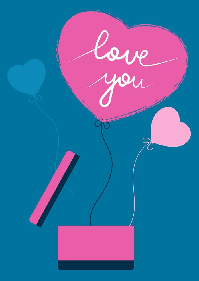 Happy Valentines Day greeting card. Hearts and box. Printable cards template, layout in A6. vector
