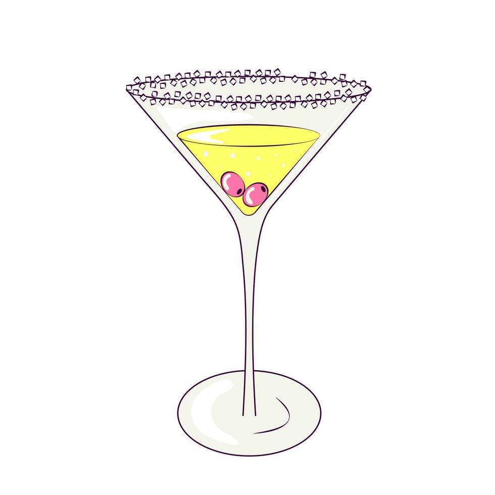 copa de martini con aceitunas en estilo retro groovy vector