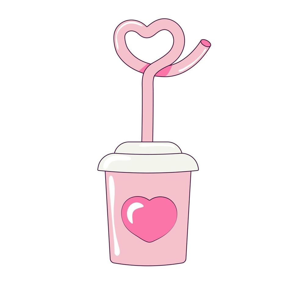 Cup of Coffee with a Straw in the Shape of a Heart vector