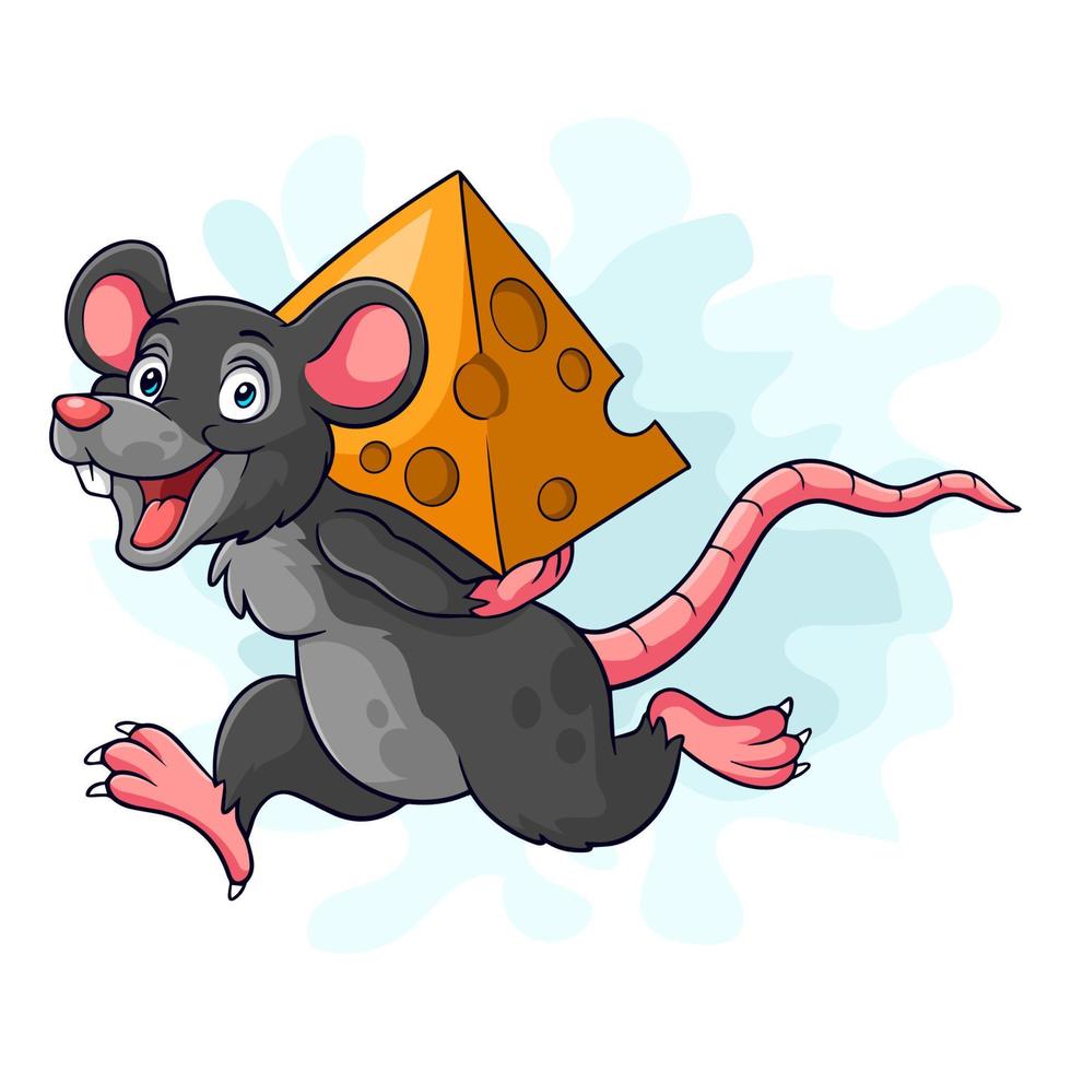 ratón de dibujos animados traer el queso sobre fondo blanco vector