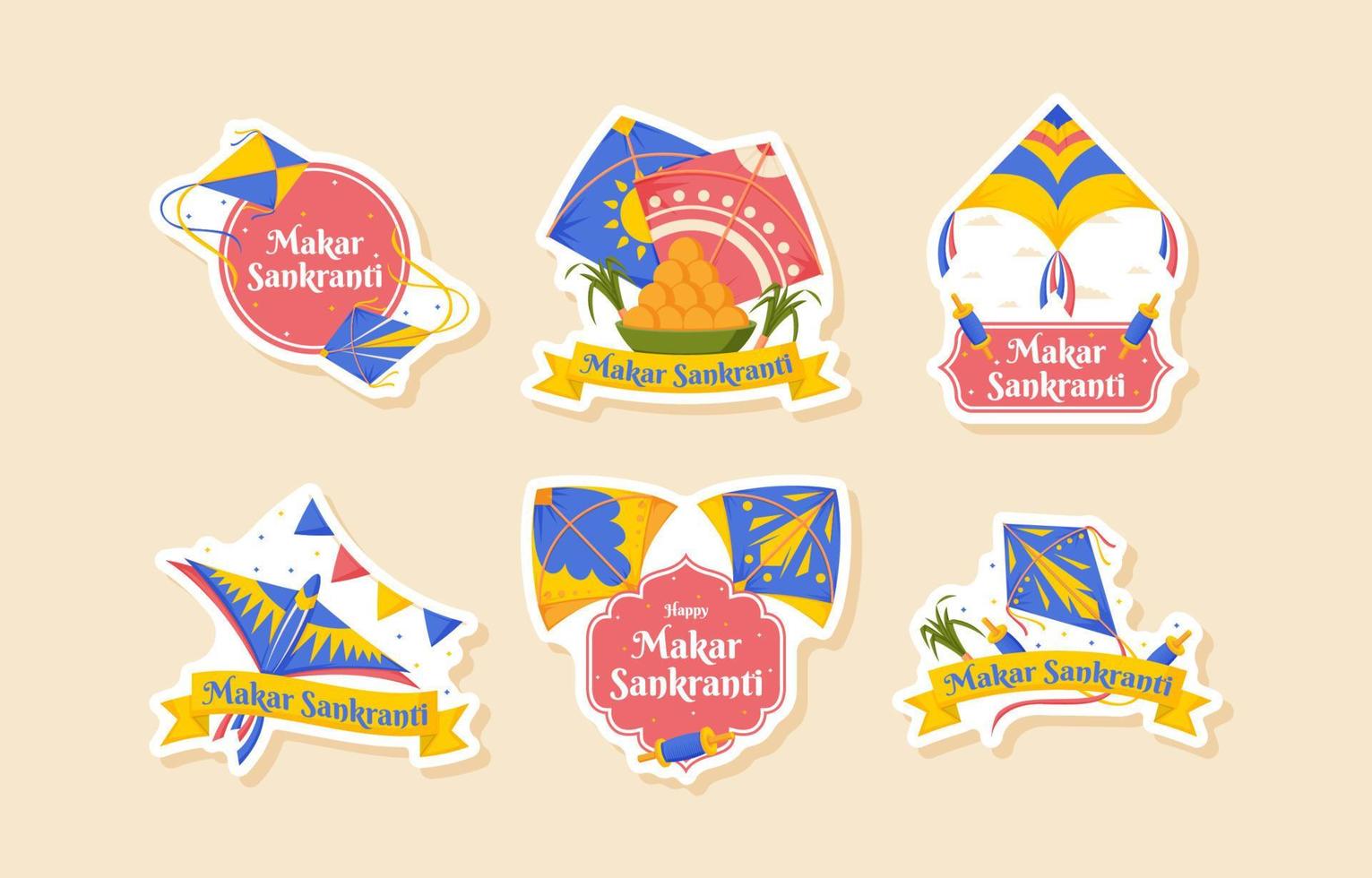 Makar Sankranti Greeting Stickers vector