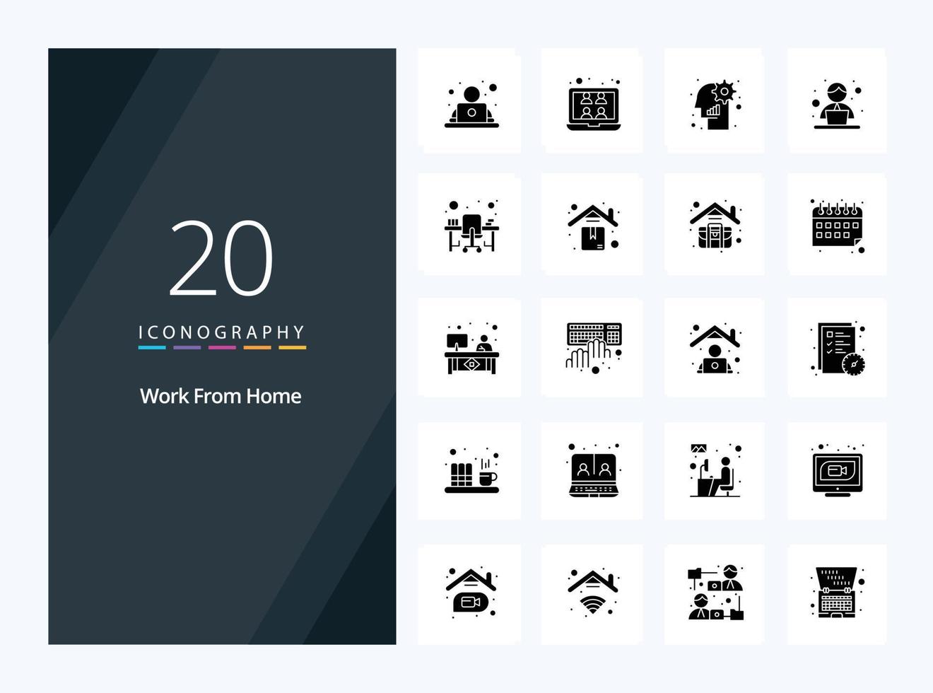 20 Work From Home Solid Glyph icon for presentation vector