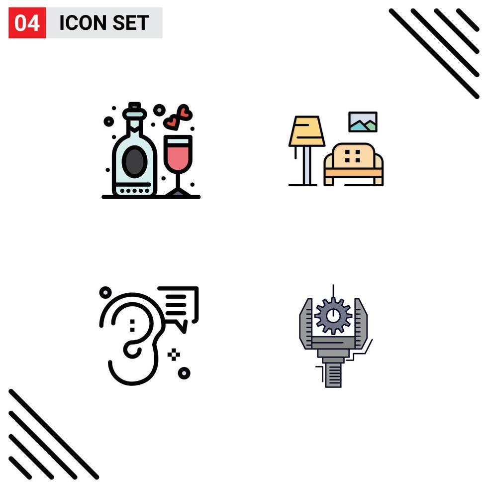 4 User Interface Filledline Flat Color Pack of modern Signs and Symbols of celebration communication wine sofa marketing Editable Vector Design Elements