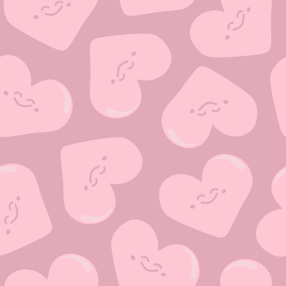 Seamless pattern with kawaii hearts in pink tones vector