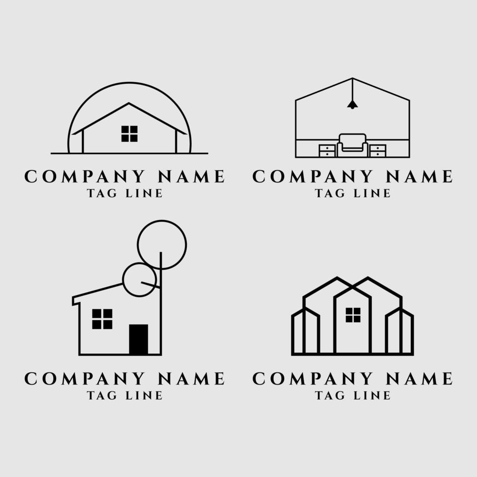 Set bundle vector illustration of cozy real estate house interior logo design. Simple line art logotype element.