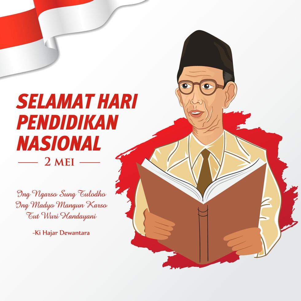 Selamat hari pendidikan nasional 2 Mei, Translation May 2, happy national education day of indonesia vector