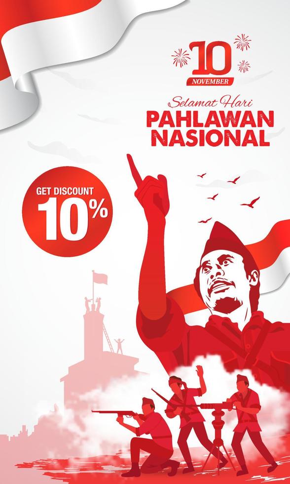 Selamat hari pahlawan nasional. Translation, Happy Indonesian National Heroes day. vector illustration for greeting card, poster and banner