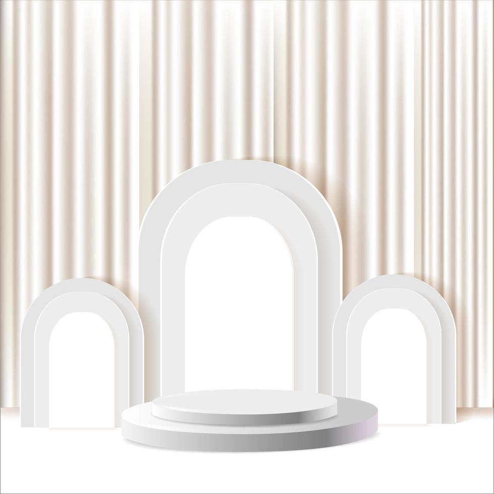 Abstract cream 3D space with realistic cream cylinder base set. Minimal scene for product display presentation. Vector geometric platform. Stage for performances