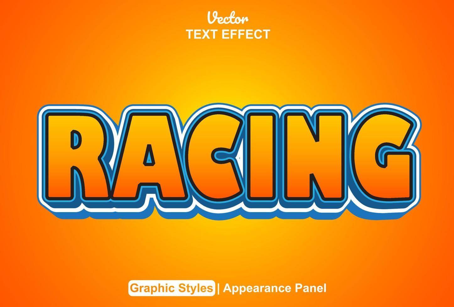 racing text effect with graphic style and editable. vector