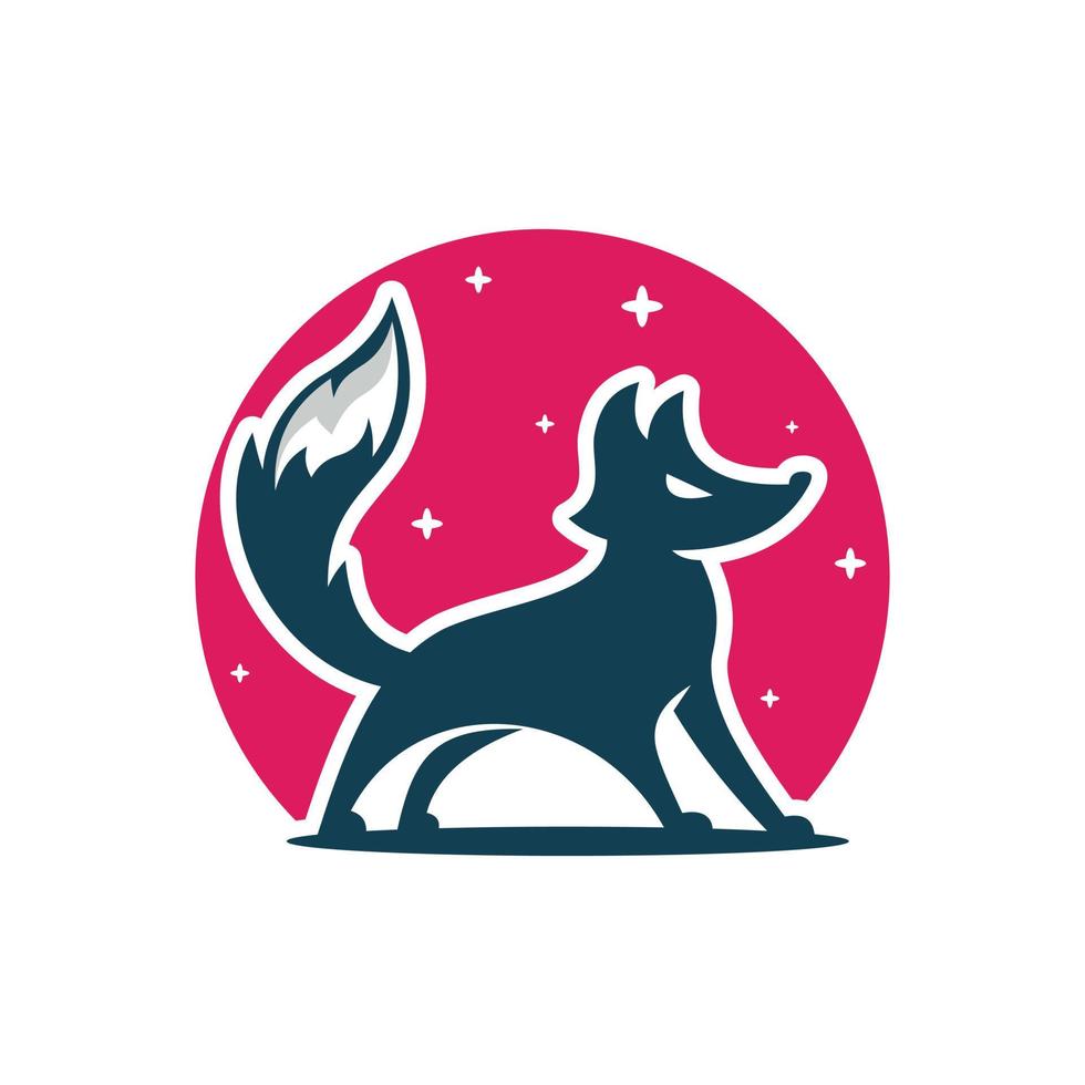 Logo design vector illustration animal mascot logo template dark blue fox silhouette with pink circle on the back makes the logo look perfect