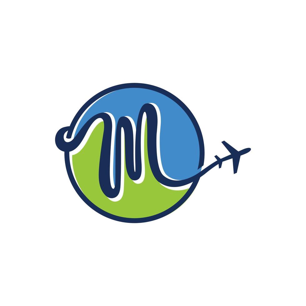 Logo illustration of M LETTER TRAVEL, perfect logo for travel, tour, aircraft, etc. vector