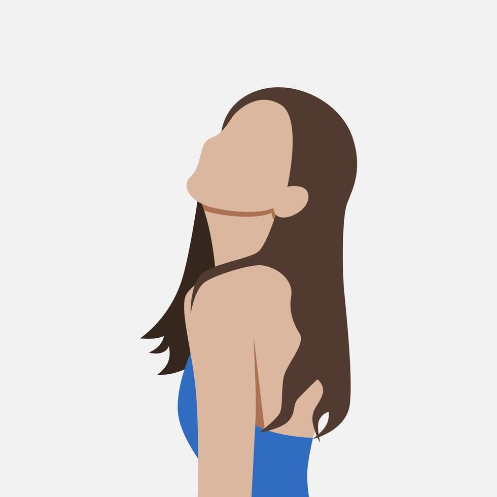 chica sin rostro en top azul con lindo peinado. diseño de ilustración vectorial informal para pancarta, afiche, medios sociales, sitio web y elementos. vector