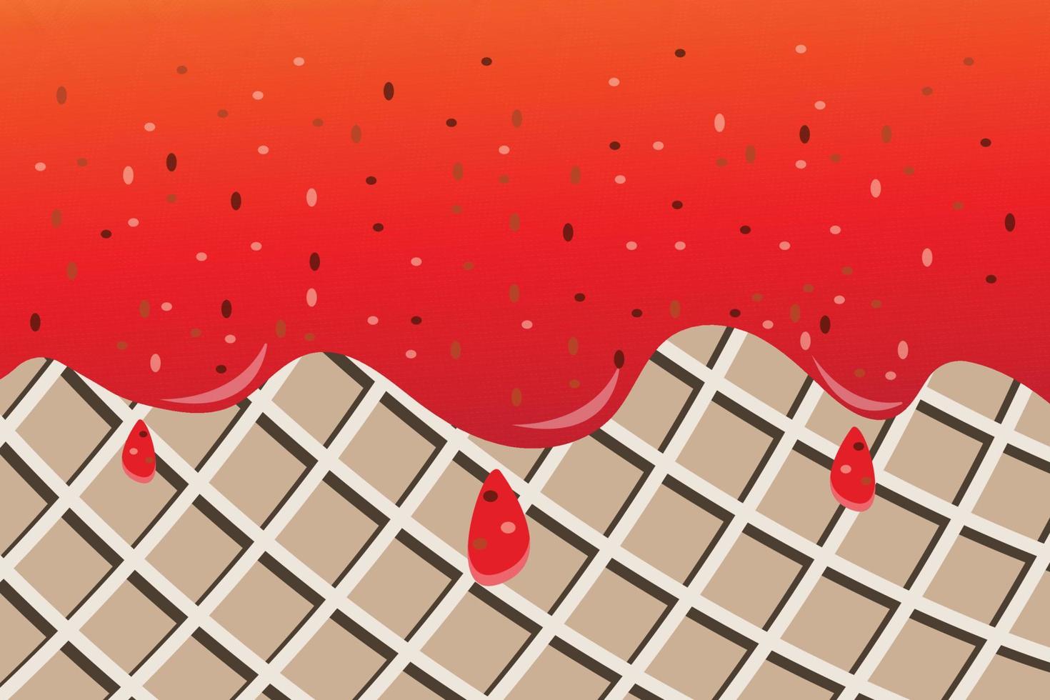 Waffle background with melted strawberry jam vector