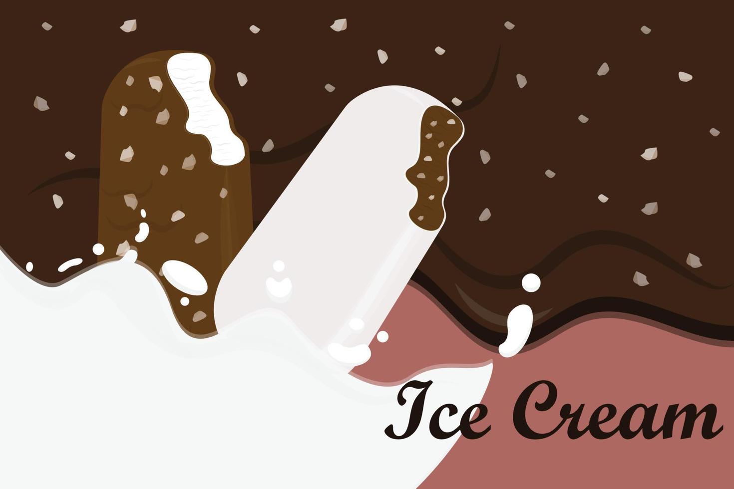 anuncio vectorial de dos sabores de helado chocolate y leche vector