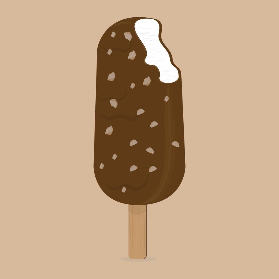 helado de chocolate vectorial con cobertura de maní y relleno de helado de vainilla vector