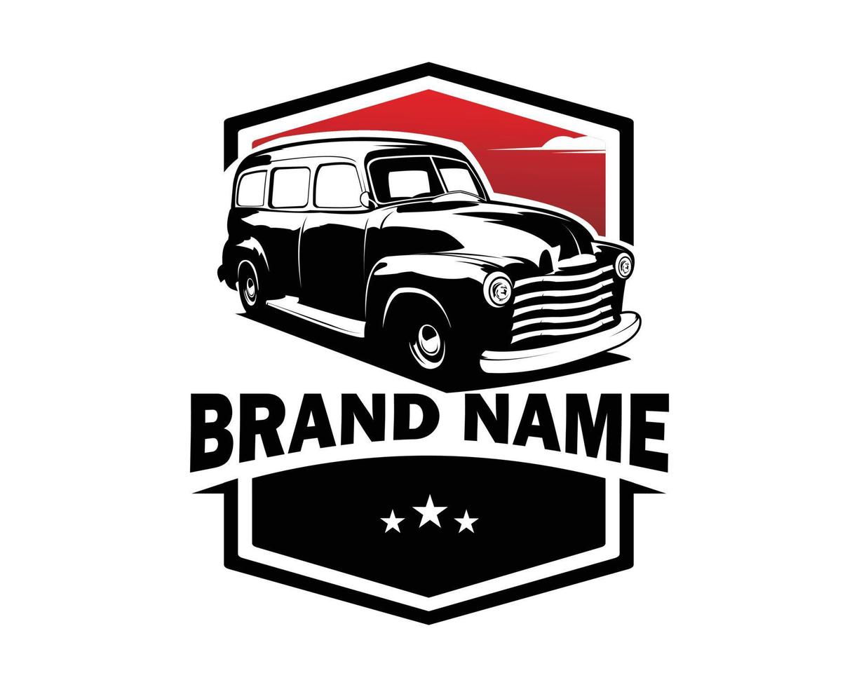 classic panel truck logo showing from side isolated white background. Best for badges, emblems, icons, sticker designs and for the trucking industry. vector