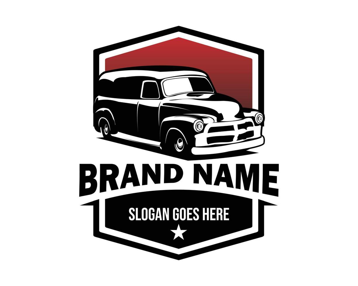 classic panel truck vector graphic illustration on white background showing from the side. best for badge, emblem, icon.