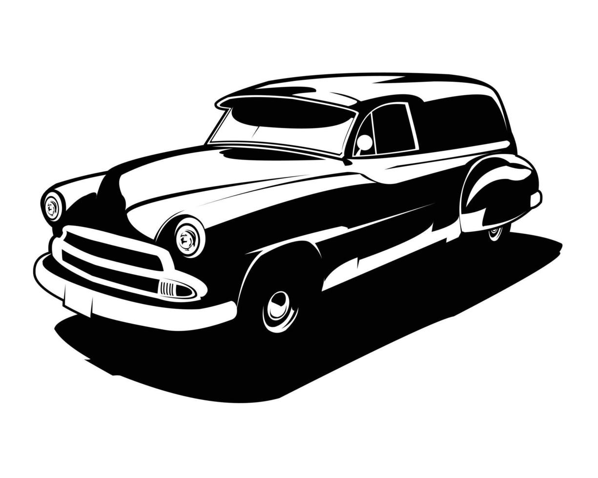 vector illustration of american classic panel truck isolated on white background showing from side. Best for logos, badges, emblems and icons.