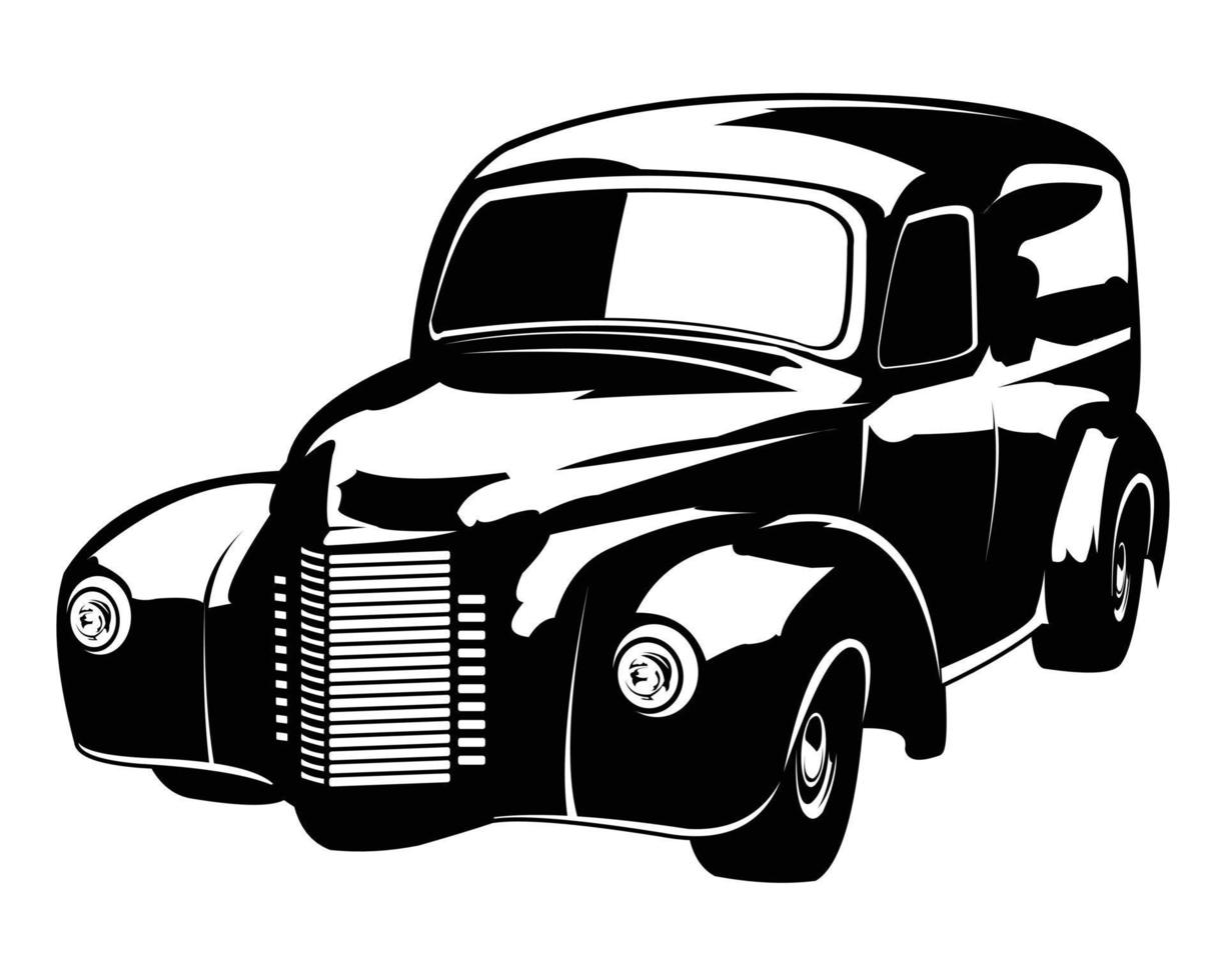 silueta clásica del logotipo del camión del panel aislada en la vista frontal de fondo blanco. mejor para placa, emblema, icono. ilustración vectorial disponible en eps 10. vector