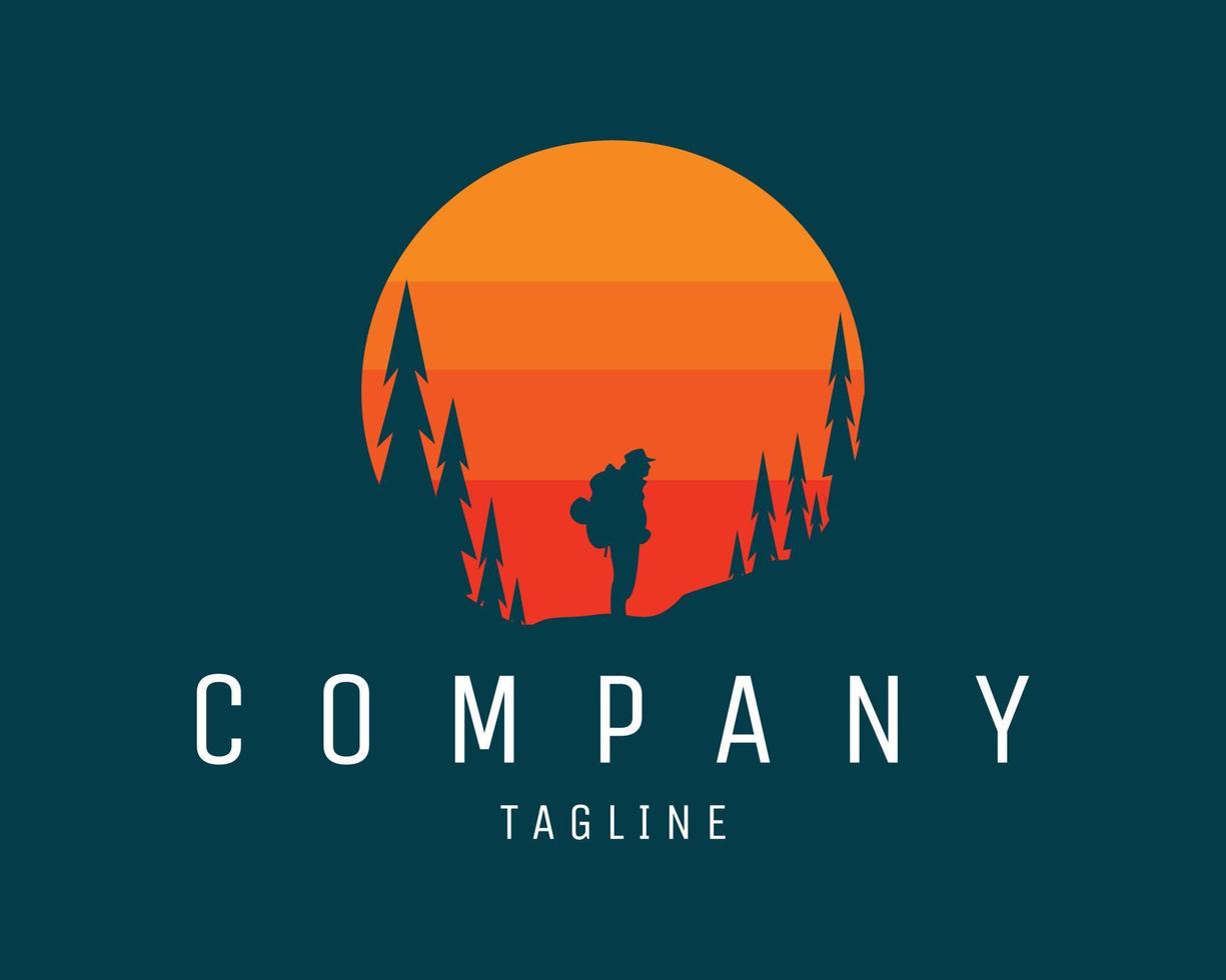 simple silhouette mountain climber logo. amazing sunset view. Best for badges, emblems, design stickers, t-shirts, icons and the mountaineering lover industry. available eps 10. vector