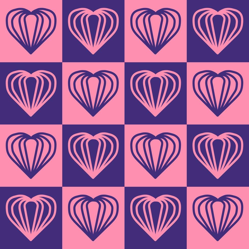 forma de corazón en el diseño de fondo cuadrado geométrico púrpura y rosa. ilustración vectorial de patrones sin fisuras. adecuado para tarjetas de san valentín, papel de regalo, textiles vector