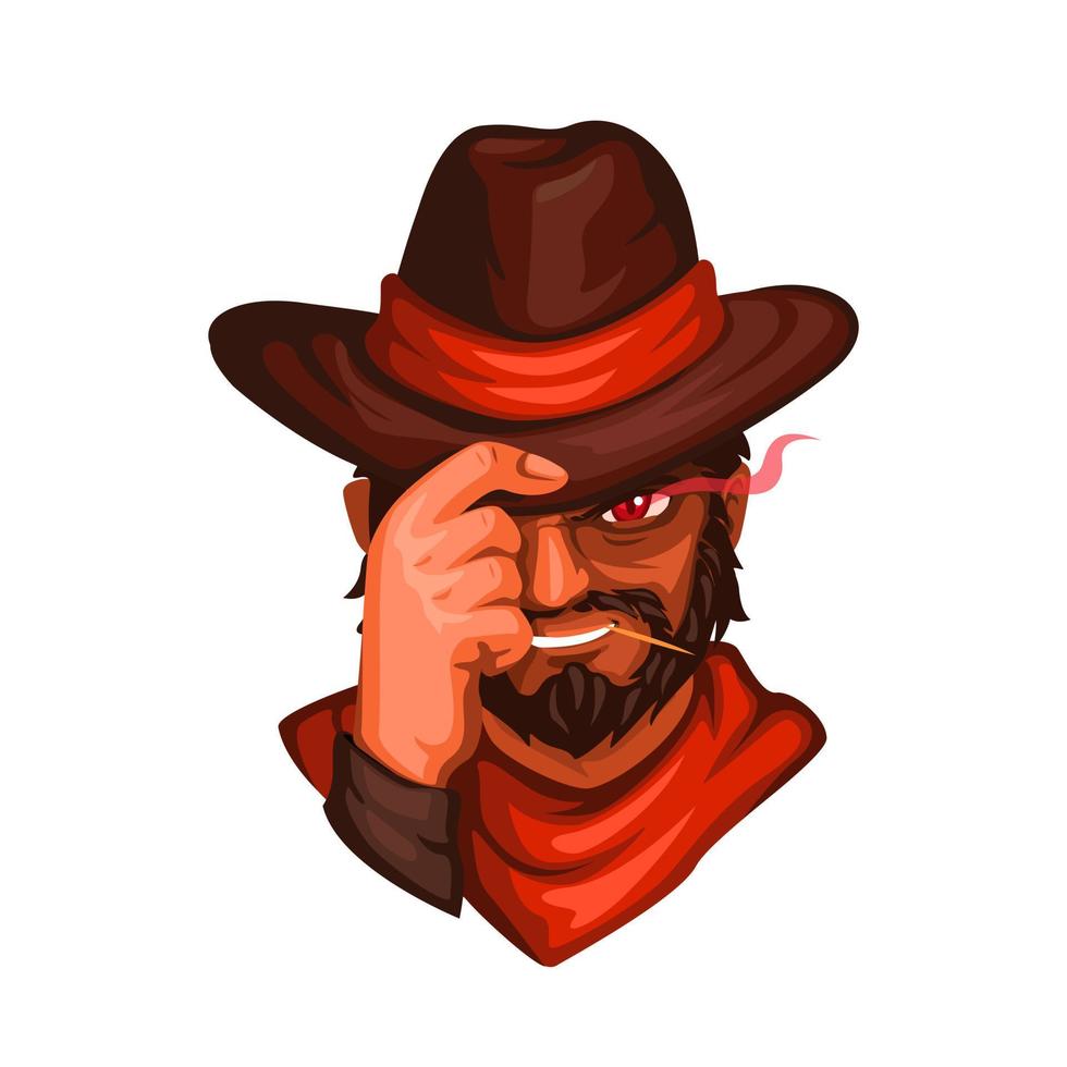 Cowboy head character mascot illustration vector