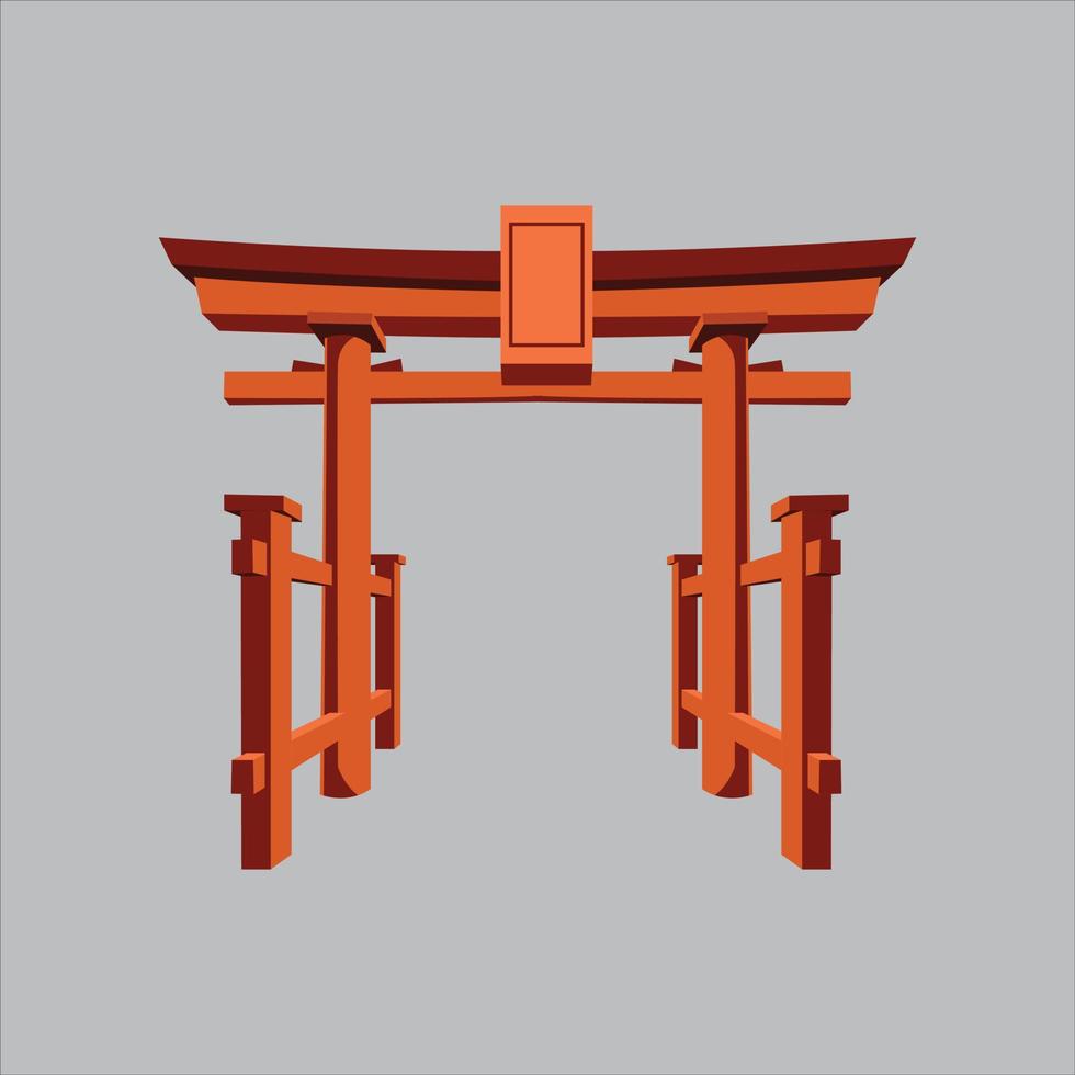 Japanese Torii gate. Realistic Symbol of Japan, shintoism religion. Red