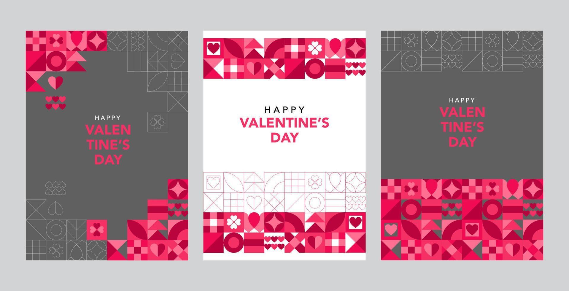 Geometric style valentines day poster set vector