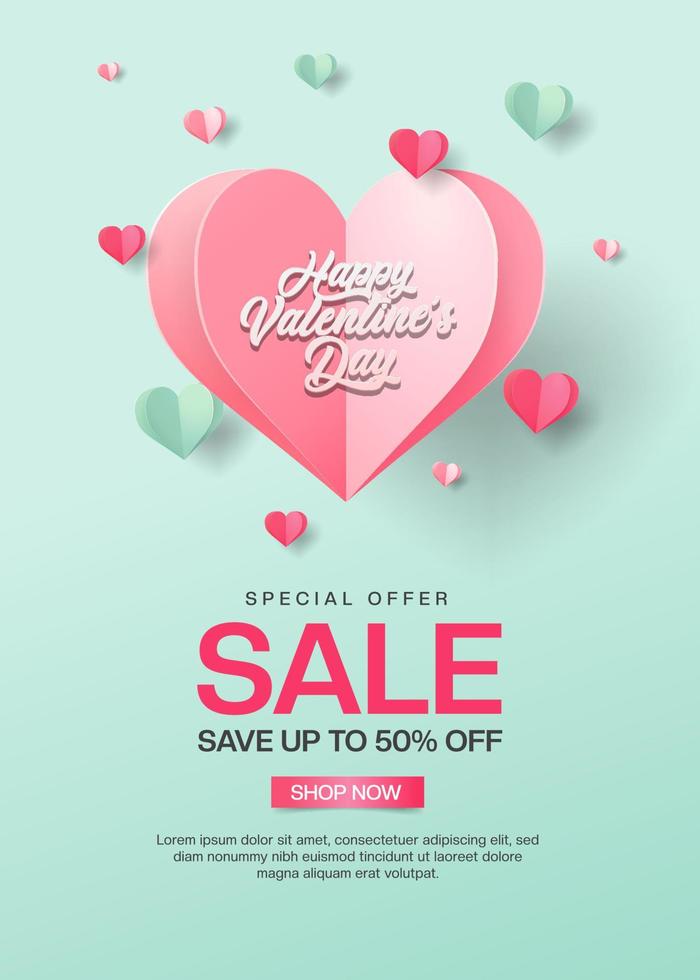 Paper style valentines day sale poster template vector