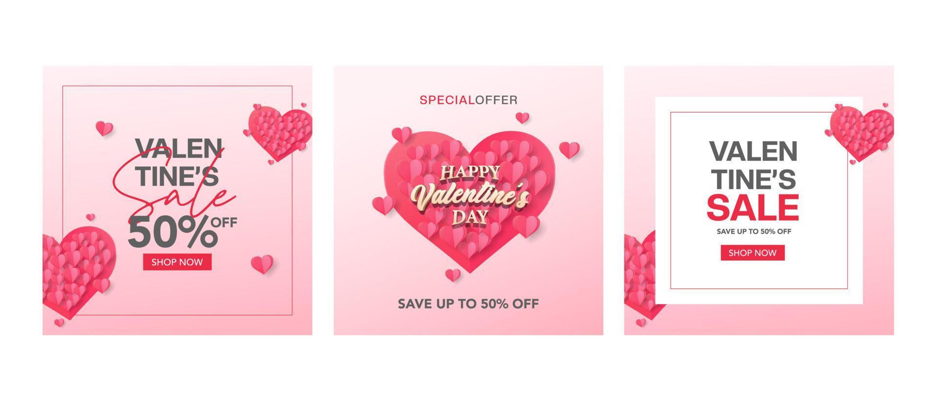 plantilla de publicación de venta de día de san valentín estilo papel vector