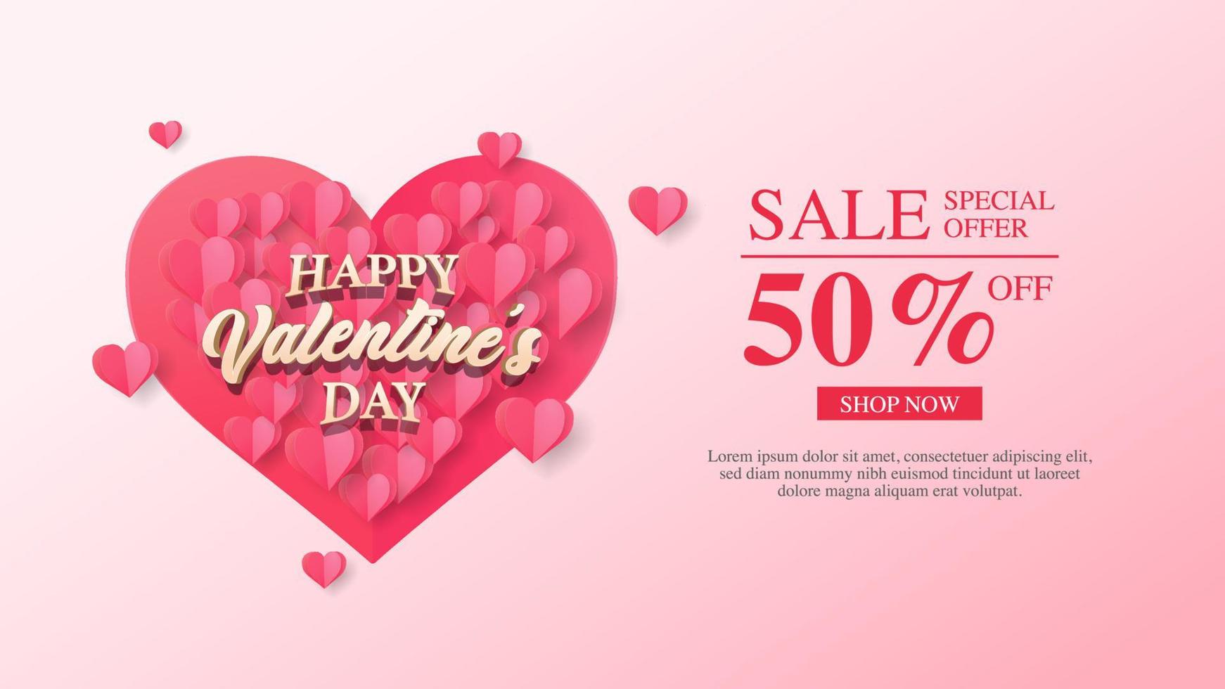 plantilla de banner de venta de día de san valentín de estilo de papel vector