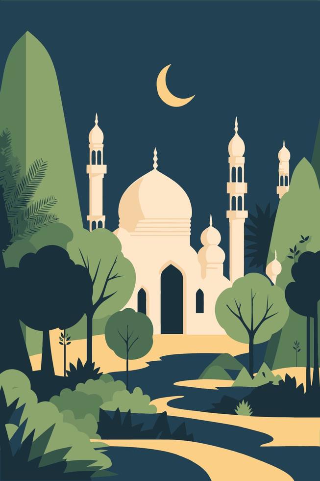 islamic Mosque background Islam, ramadan greeting card design template vector