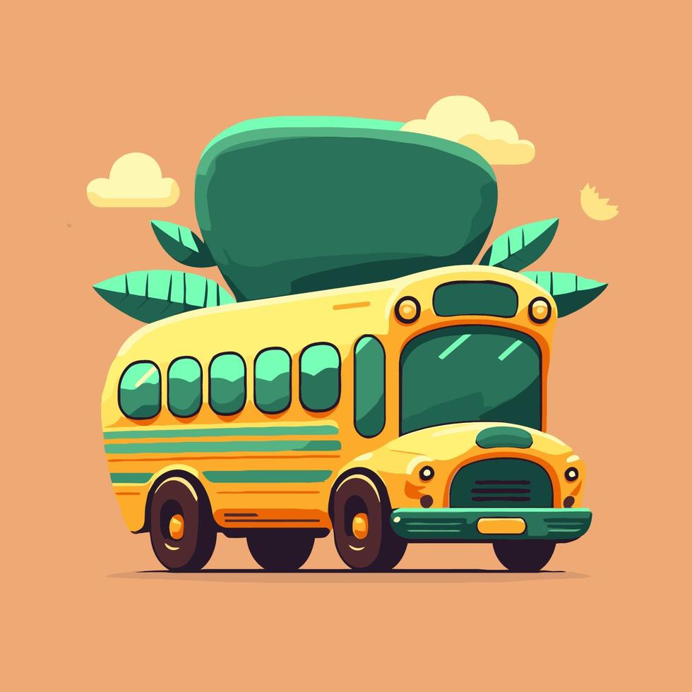 yellow school bus flat color vector icon logo illustration