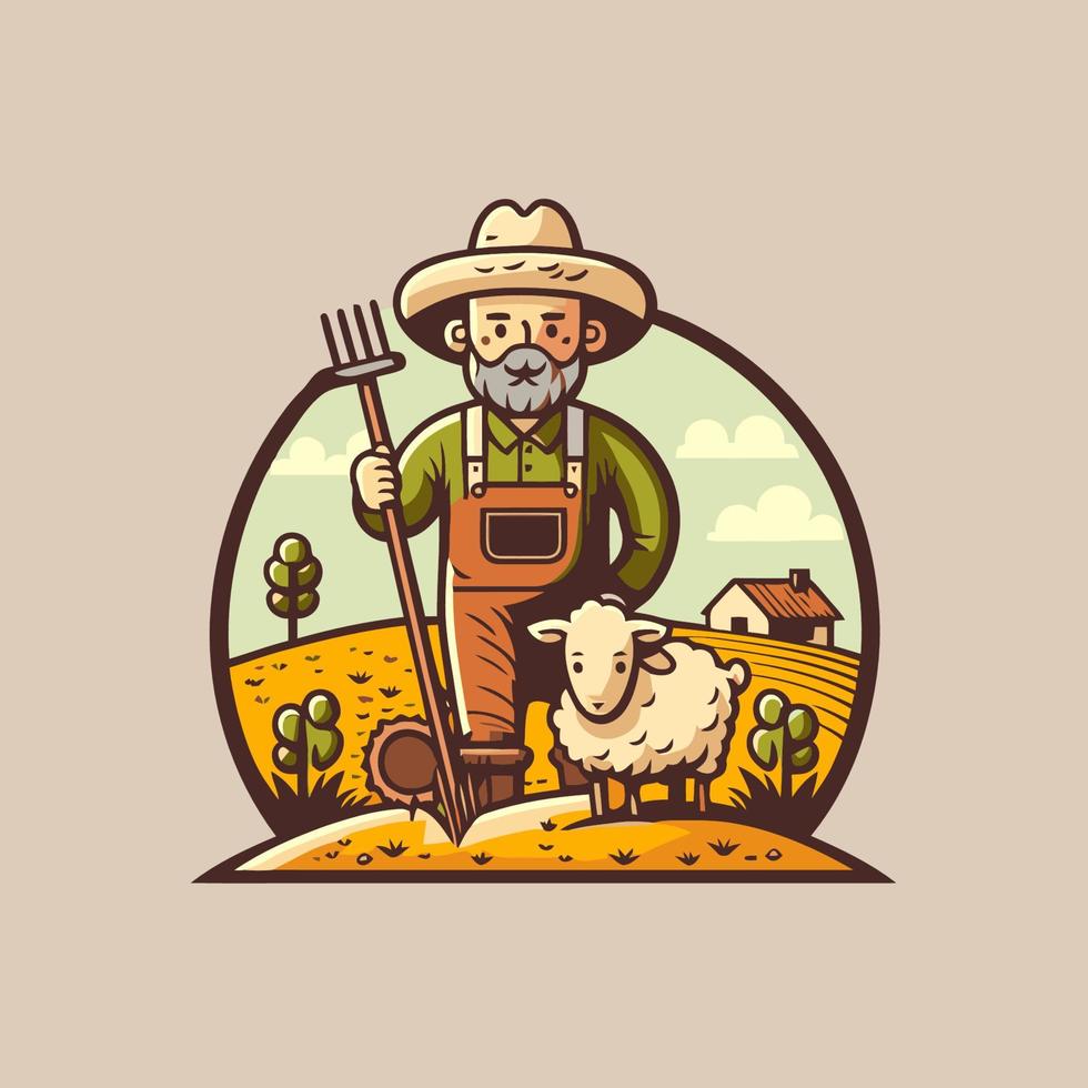 Farmer man logo mascot, agriculture farm icon vector
