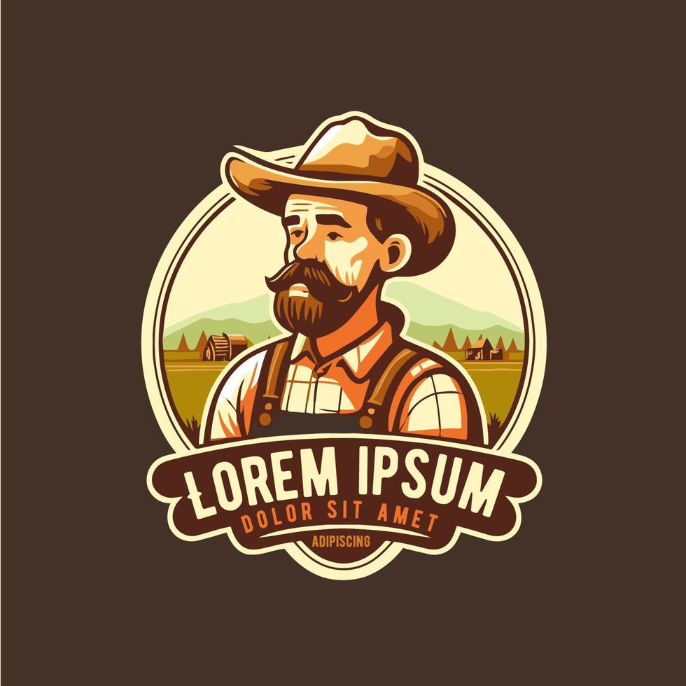 Farmer man logo mascot, agriculture farm icon vector