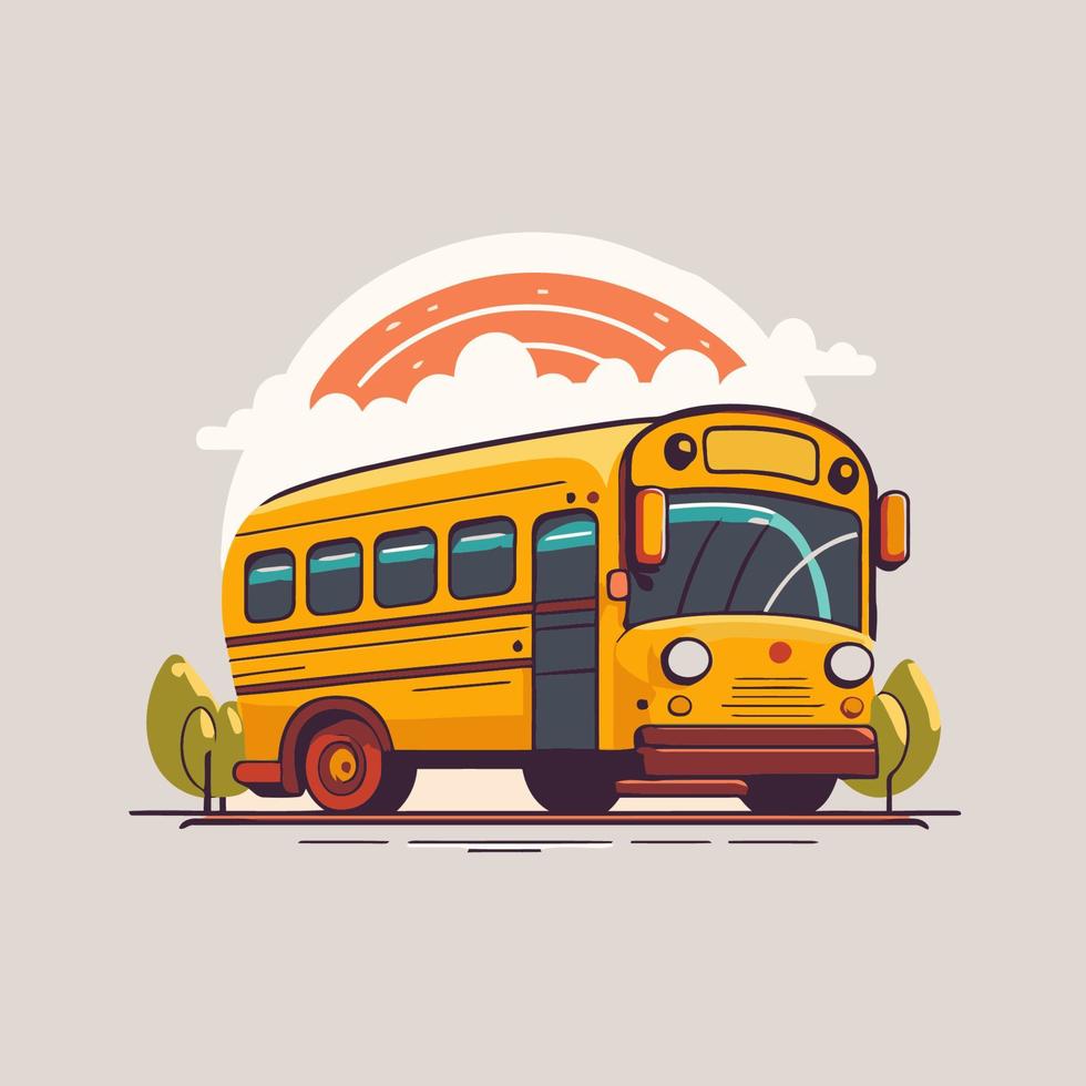 yellow school bus flat color vector icon logo illustration