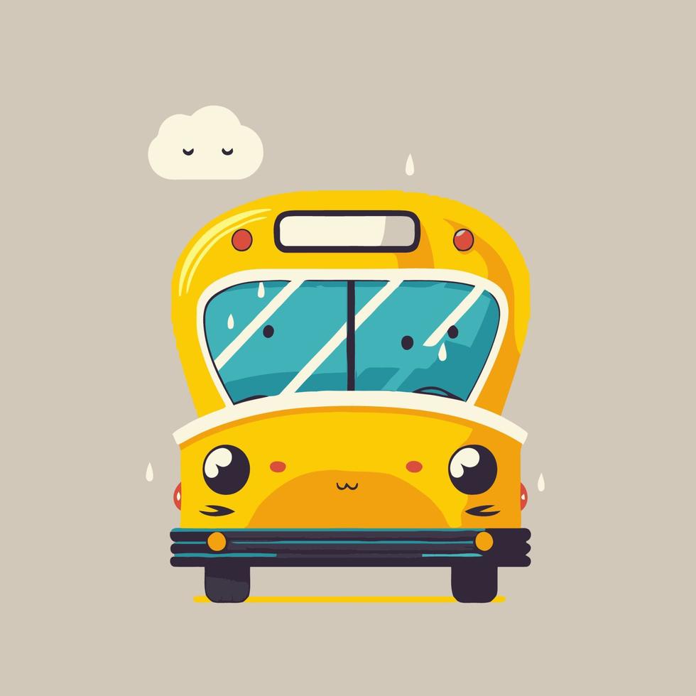 yellow school bus flat color vector icon logo illustration