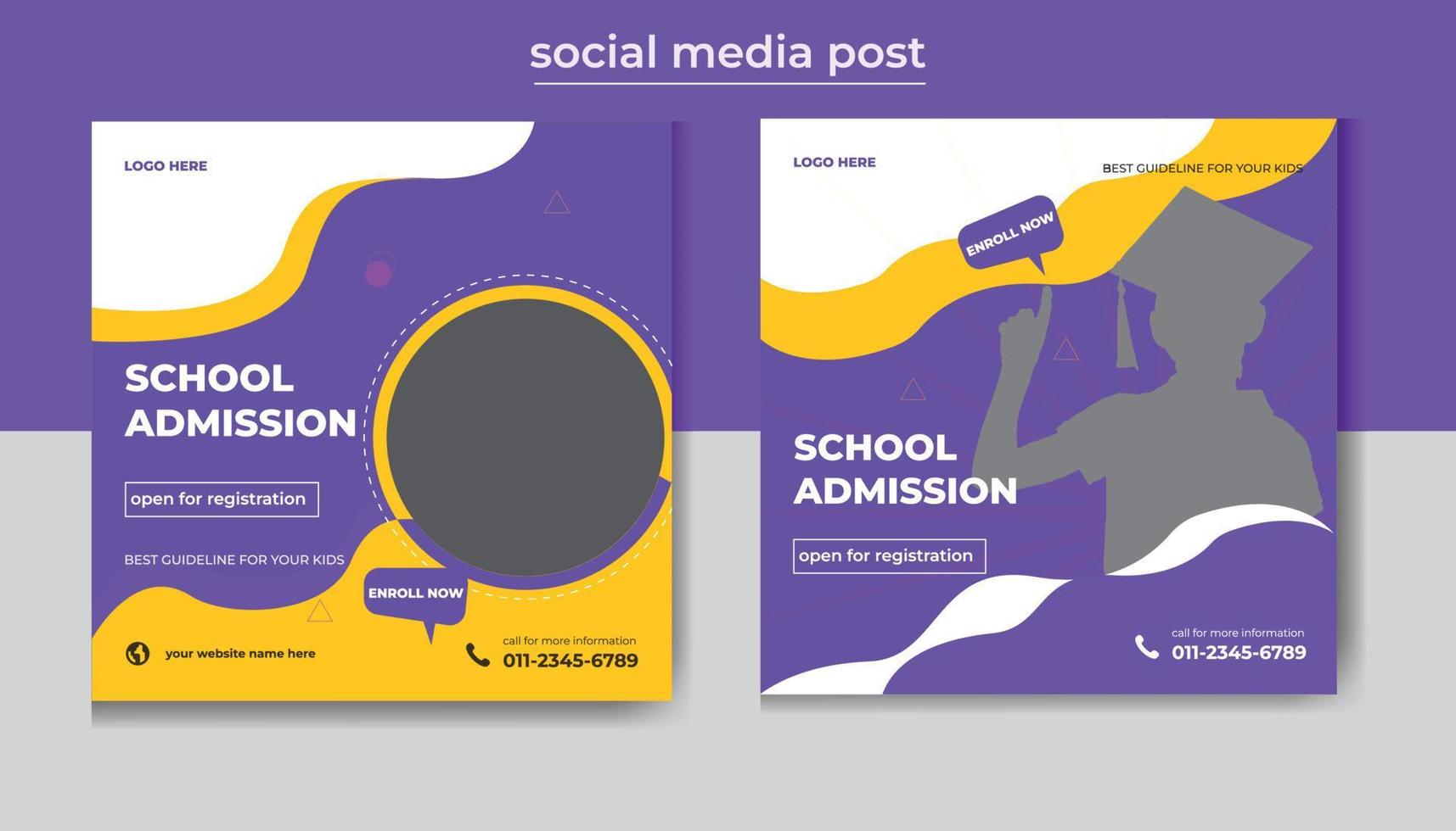 Modern  School admission social media post banner template vector