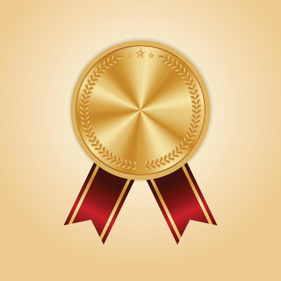 Gold award sport 1st place medal red ribbon realistic vector