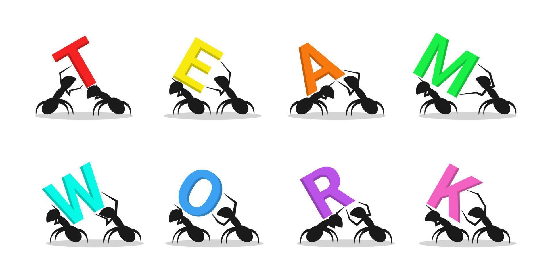 ant teamwork word colorful illustration vector