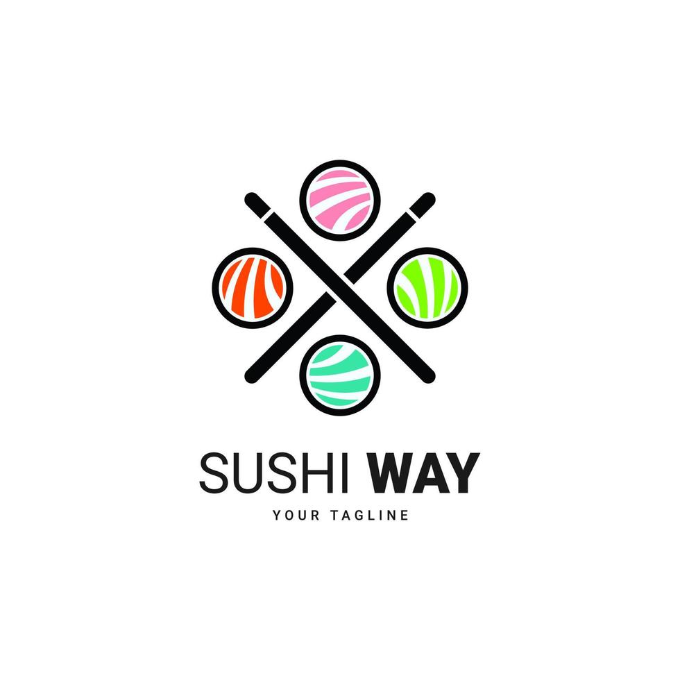 sushi way logo colorful japanese food vector