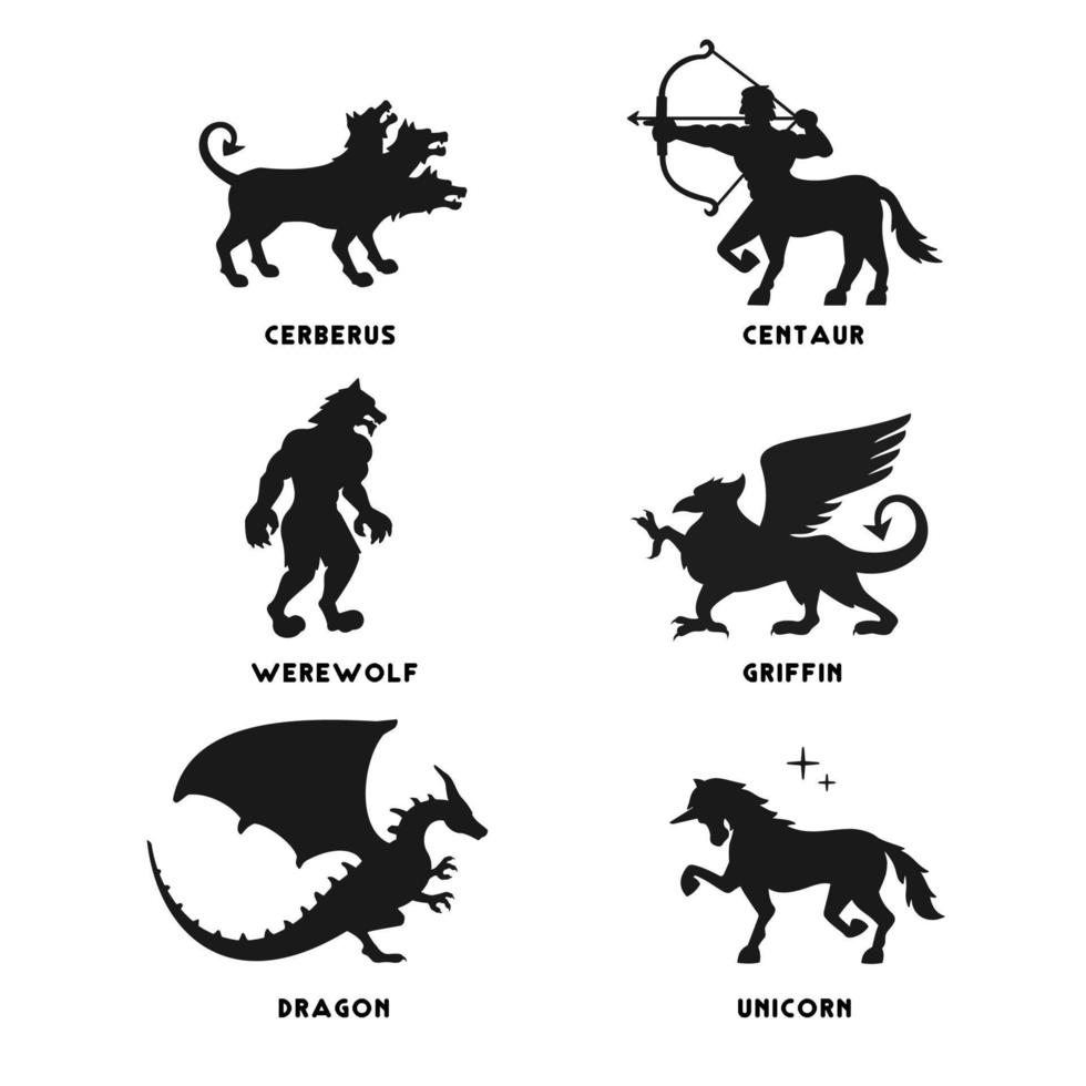 mythical creature silhouette set illustration vector